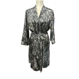 Leopard Satin Robe With Belt Tie Ambrielle Womens Small NWT
